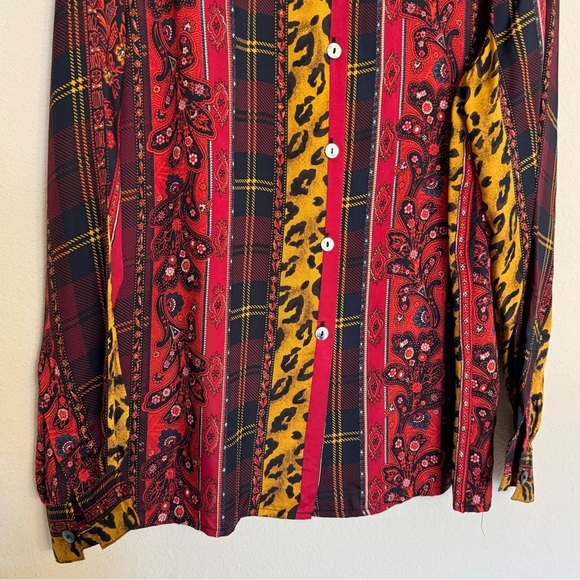 Vintage Silk Blouse Cheetah Floral Animal Print Size 8 MADE KOREA - Picture 10 of 15